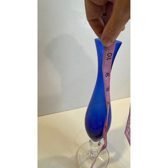 Vintage Tall Cobalt Blue Glass Vase Trumpet Neck Clear Pedestal Base - Picture 5 of 5